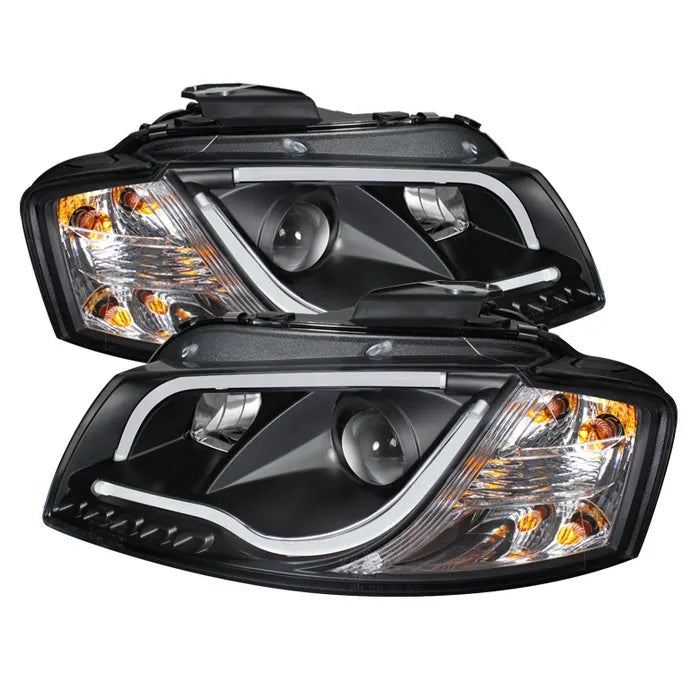 Spyder Auto Black DRL Light Tube Projector Headlights with High H1 and Low H7 Lights Included Audi A3 with Halogen Lights 1996-2008.