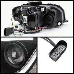 Spyder Auto Black DRL Light Tube Projector Headlights with High H1 and Low H7 Lights Included Audi A3 with Halogen Lights 1996-2008.