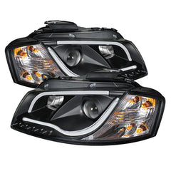 Spyder Auto Black DRL Light Tube Projector Headlights with High H1 and Low H7 Lights Included Audi A3 with Halogen Lights 1996-2008.