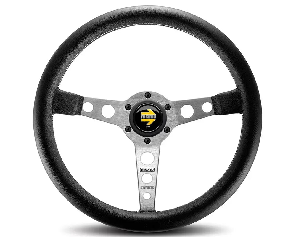 MOMO Prototipo Silver 350 mm Leather Steering Wheel.