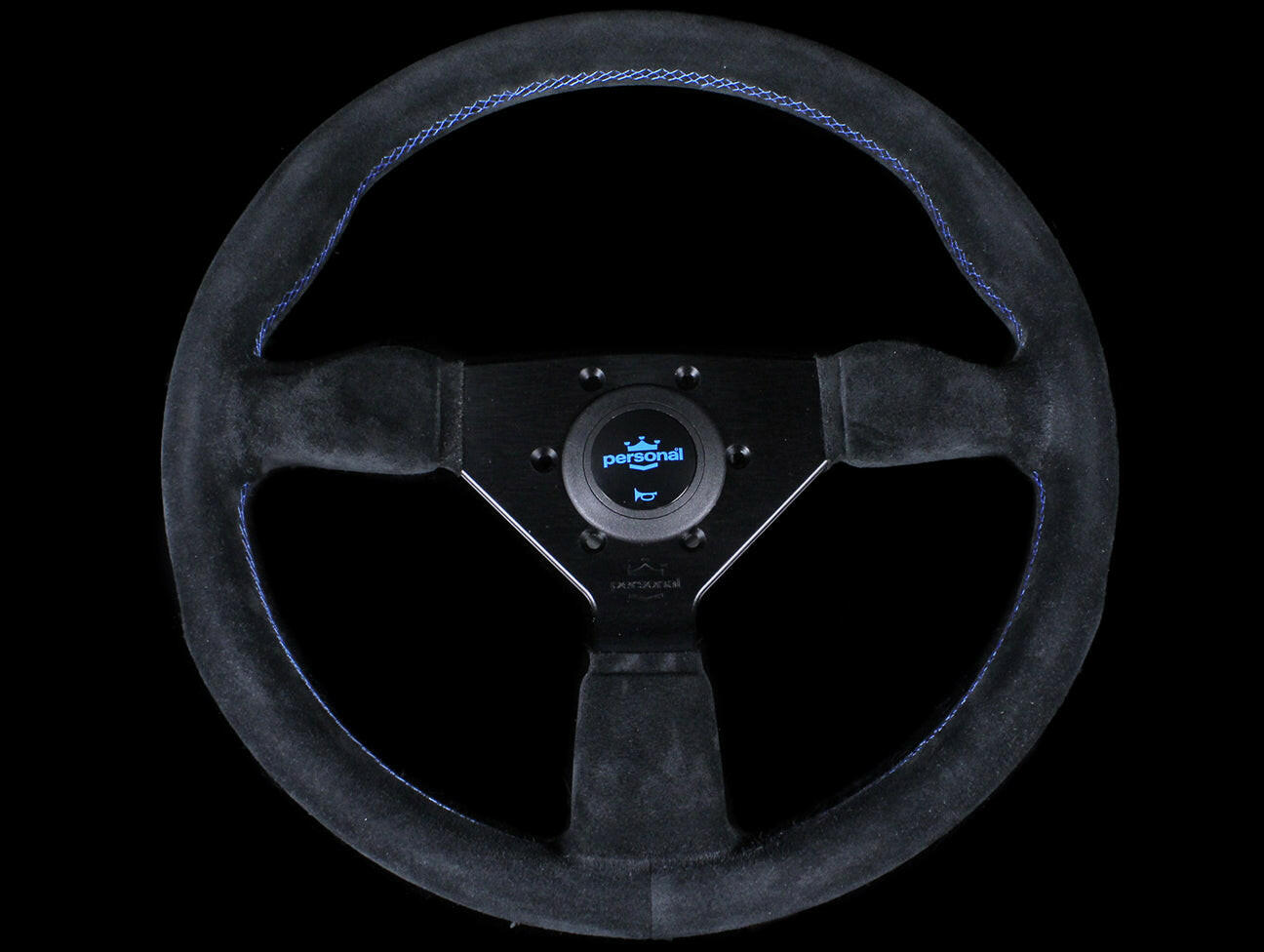 Personal Neo Grinta 350mm Steering Wheel - Black Suede / Blue Stitch.