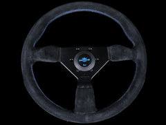 Personal Neo Grinta 350mm Steering Wheel - Black Suede / Blue Stitch.