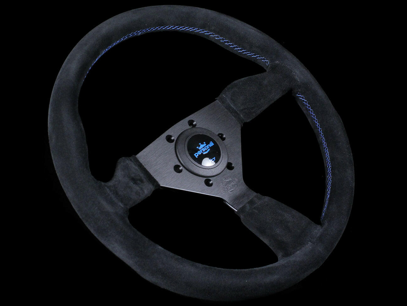 Personal Neo Grinta 350mm Steering Wheel - Black Suede / Blue Stitch.