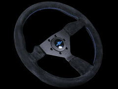 Personal Neo Grinta 350mm Steering Wheel - Black Suede / Blue Stitch.