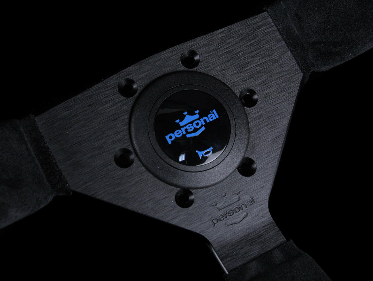 Personal Neo Grinta 350mm Steering Wheel - Black Suede / Blue Stitch.