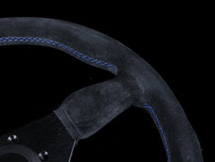 Personal Neo Grinta 350mm Steering Wheel - Black Suede / Blue Stitch.
