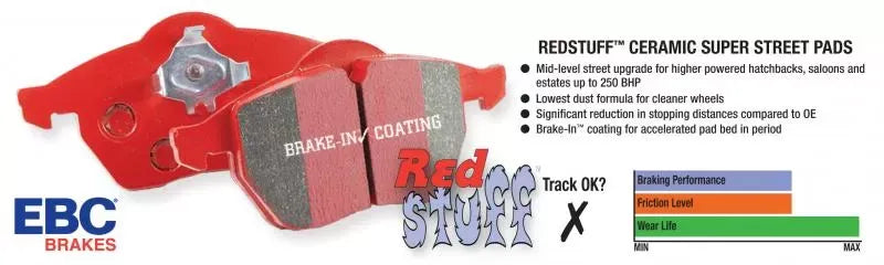 EBC Brakes Redstuff Premium Street Rear Disc Brake Pad Set FMSI D1103 Acura TL Rear 2009-2014