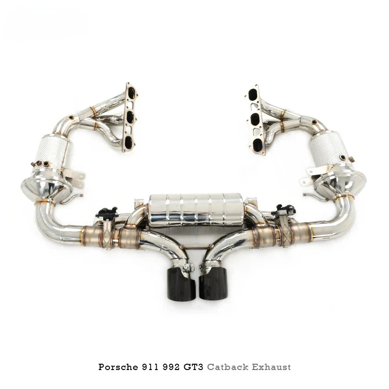 Stainless Steel Full Catback Exhaust w/ Valved Muffler and Headers - Porsche 911 992 GT3.