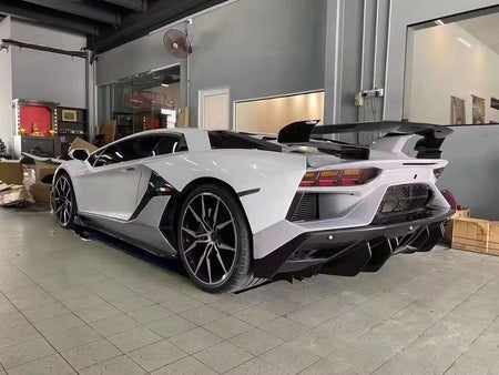 SVJ Style Carbon Fiber Wing And Rear Engine Lid - Lamborghini Aventador LP700 LP720 LP740 LP750 Coupe.