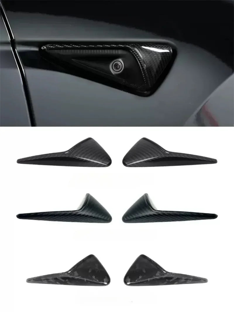 Carbon Fiber Side Camera Cover Overlay - Tesla Model Y Model 3 Highland.