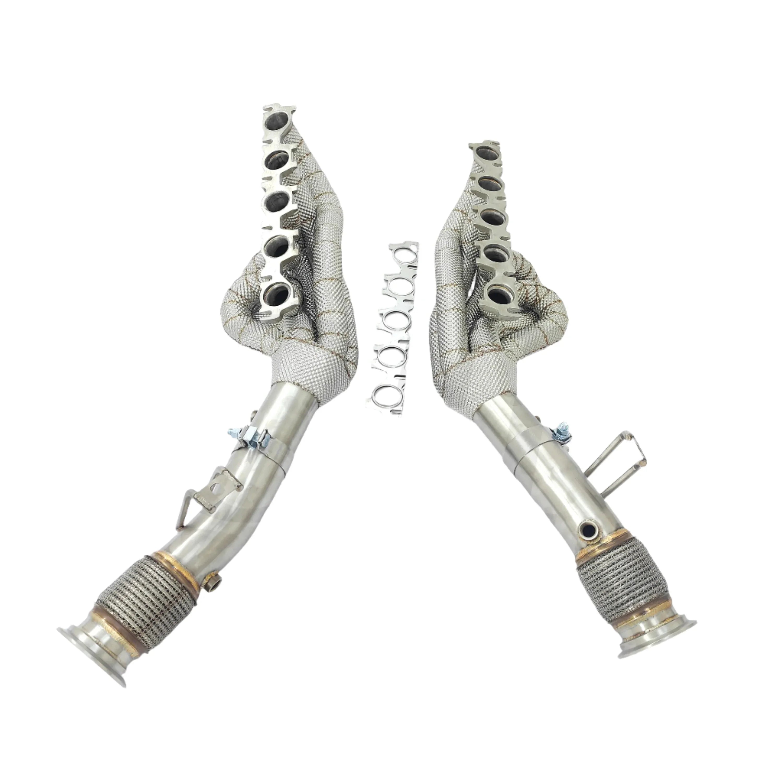 High Performance Manifold Header & Secondary Cat less Pipes w/ Heat Shield - Audi R8 V10 5.2L.