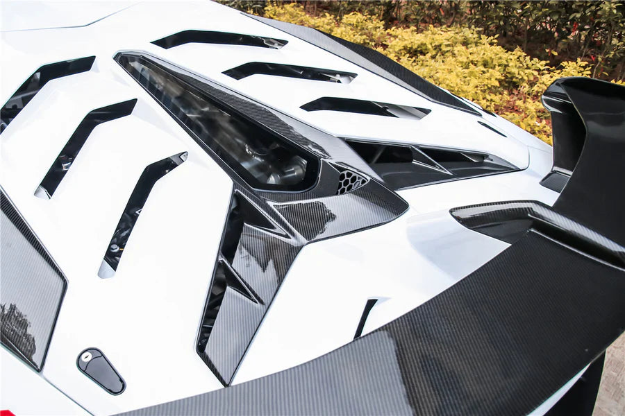 SVJ Style Carbon Fiber Wing And Rear Engine Lid - Lamborghini Aventador LP700 LP720 LP740 LP750 Coupe.