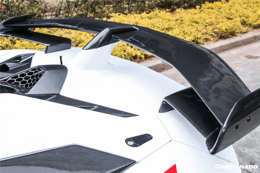 SVJ Style Carbon Fiber Wing And Rear Engine Lid - Lamborghini Aventador LP700 LP720 LP740 LP750 Coupe.