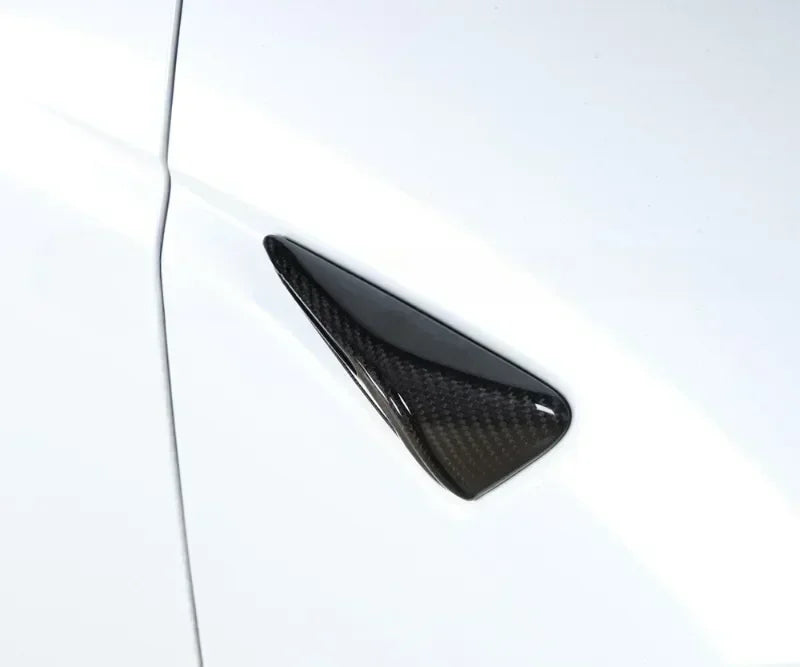 Carbon Fiber Side Camera Cover Overlay - Tesla Model Y Model 3 Highland.