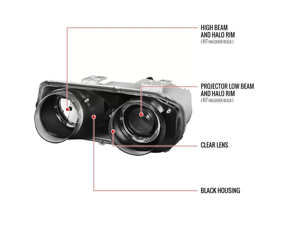 Spec-D Dual Halo Projector Headlights (Matte Black Housing/Clear Lens) Acura Integra 1994-1997.