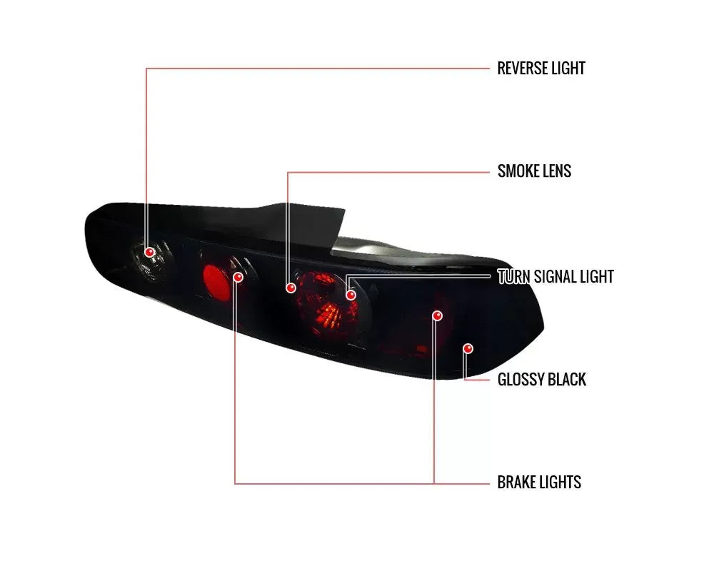 Spec-D Taillights (Glossy Black Housing/Smoke Lens) Acura Integra Hatchback 1994-2001.