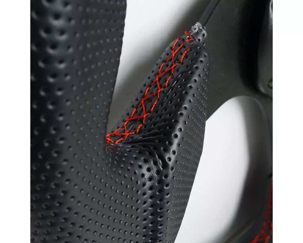 Spec-D Black Leather w/ Red Stitching 320mm Momo Race Style Steering Wheel.