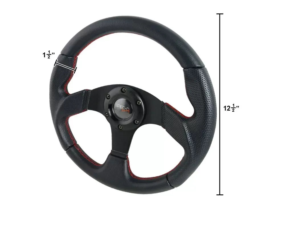 Spec-D Black Leather w/ Red Stitching 320mm Momo Race Style Steering Wheel.
