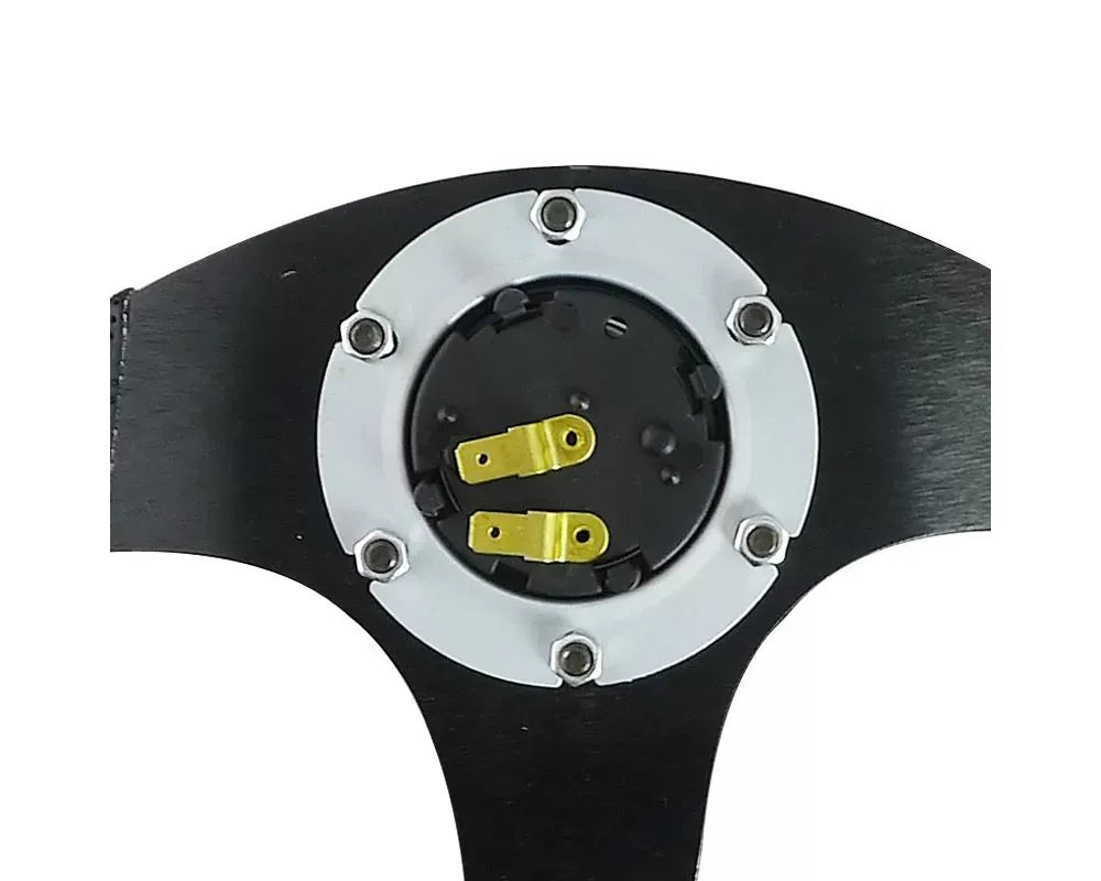 Spec-D Black Leather w/ Red Stitching 320mm Momo Race Style Steering Wheel.