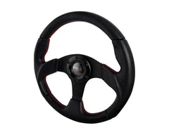 Spec-D Black Leather w/ Red Stitching 320mm Momo Race Style Steering Wheel.