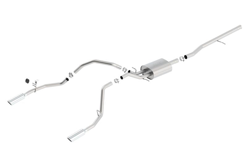 Borla 14 Silv/Sierra 1500 C/B S-Type Exh/2.75in Into Dual 2.25in Out 4in Tip Split Rear Exit