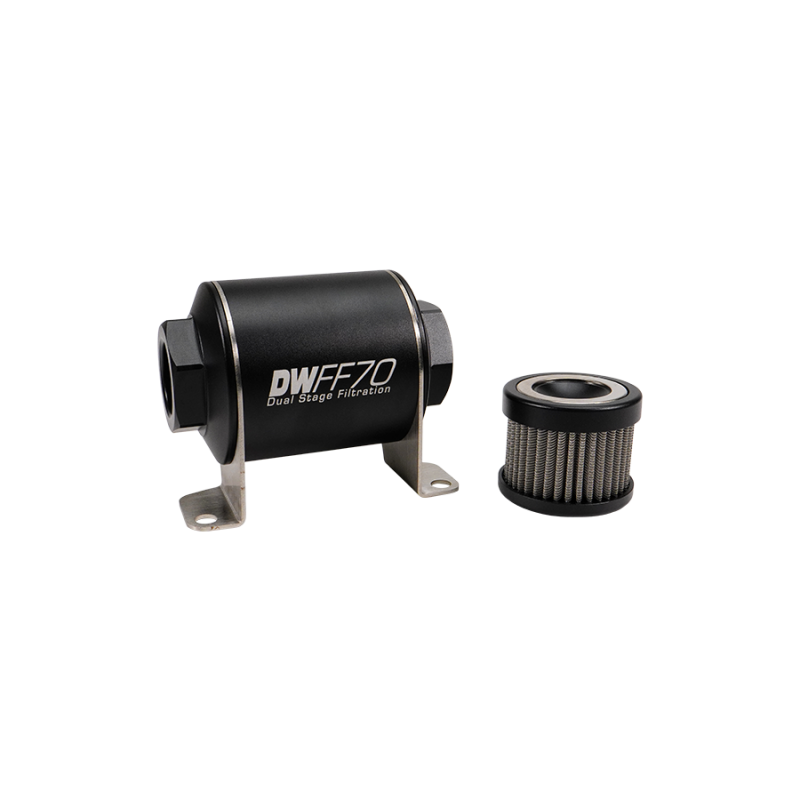 DeatschWerks Stainless Steel 8AN 40 Micron Universal Inline Fuel Filter Housing Kit (70mm)