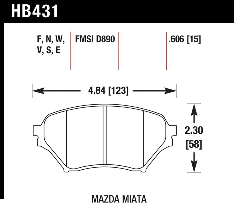 Hawk 01-05 Miata w/ Sport Suspension HPS  Street Front Brake Pads D890