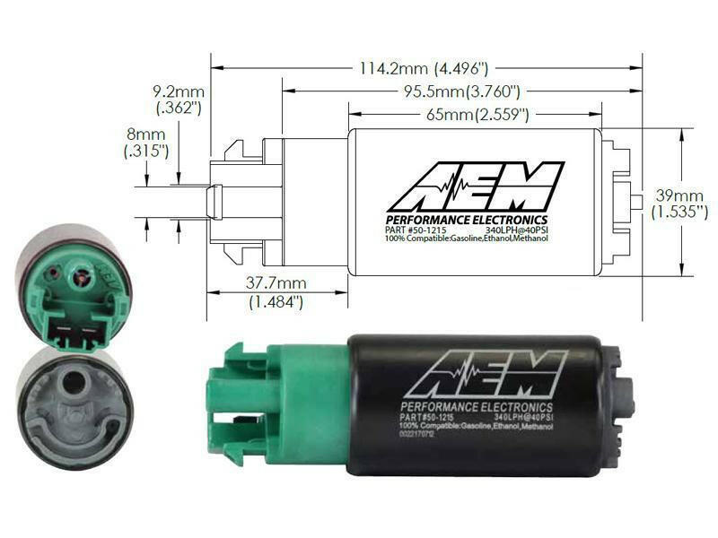 AEM E85-Compatible High Flow In-Tank Fuel Pump - 340LPH (65mm w/ Hooks) (50-1215).