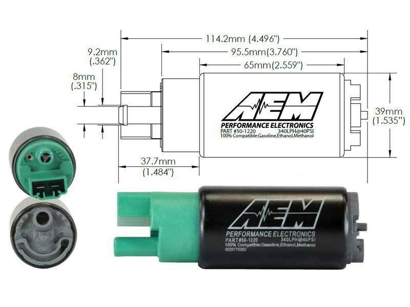 AEM E85 High Flow In-Tank Fuel Pump - 340LPH (65mm, Inline Inlet) (50-1220).