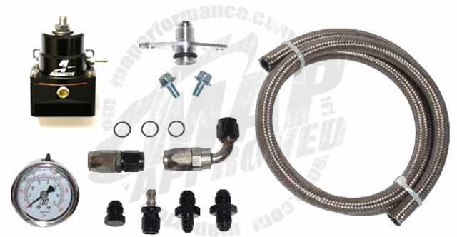 MAP Aeromotive Black Adjustable Fuel Pressure Regulator with Install Kit | 1990-1999 Mitsubishi Eclipse/Eagle Talon/Plymouth Laser (DSM1G-AFPR-AEROB-PL).