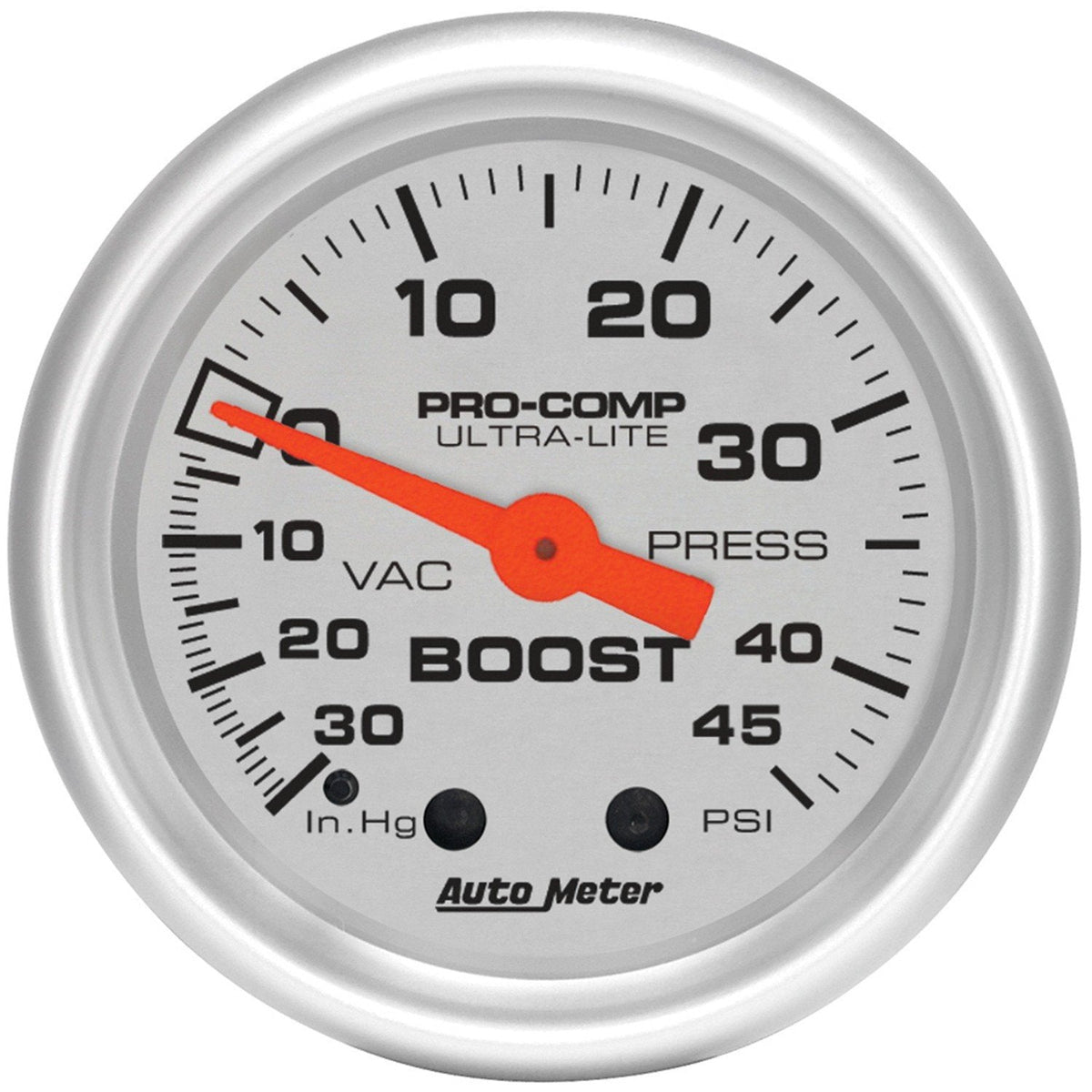 Autometer Ultra-Lite 52mm 30 IN HG/45 PSI Mechanical Boost/Vacuum Gauge (4308).