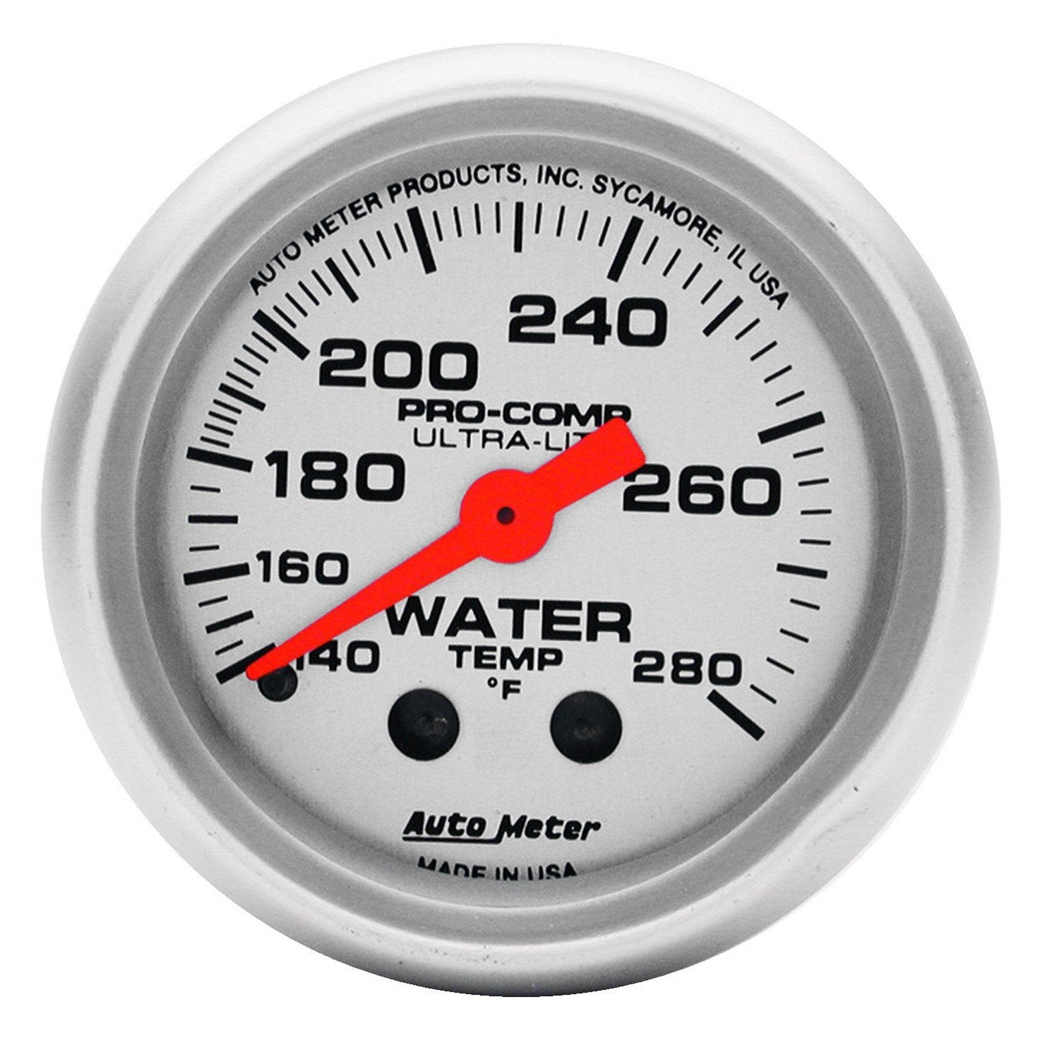 Autometer Ultra-Lite 52mm 140-280 Deg F Mechanical Water Temp Gauge - White (4331).