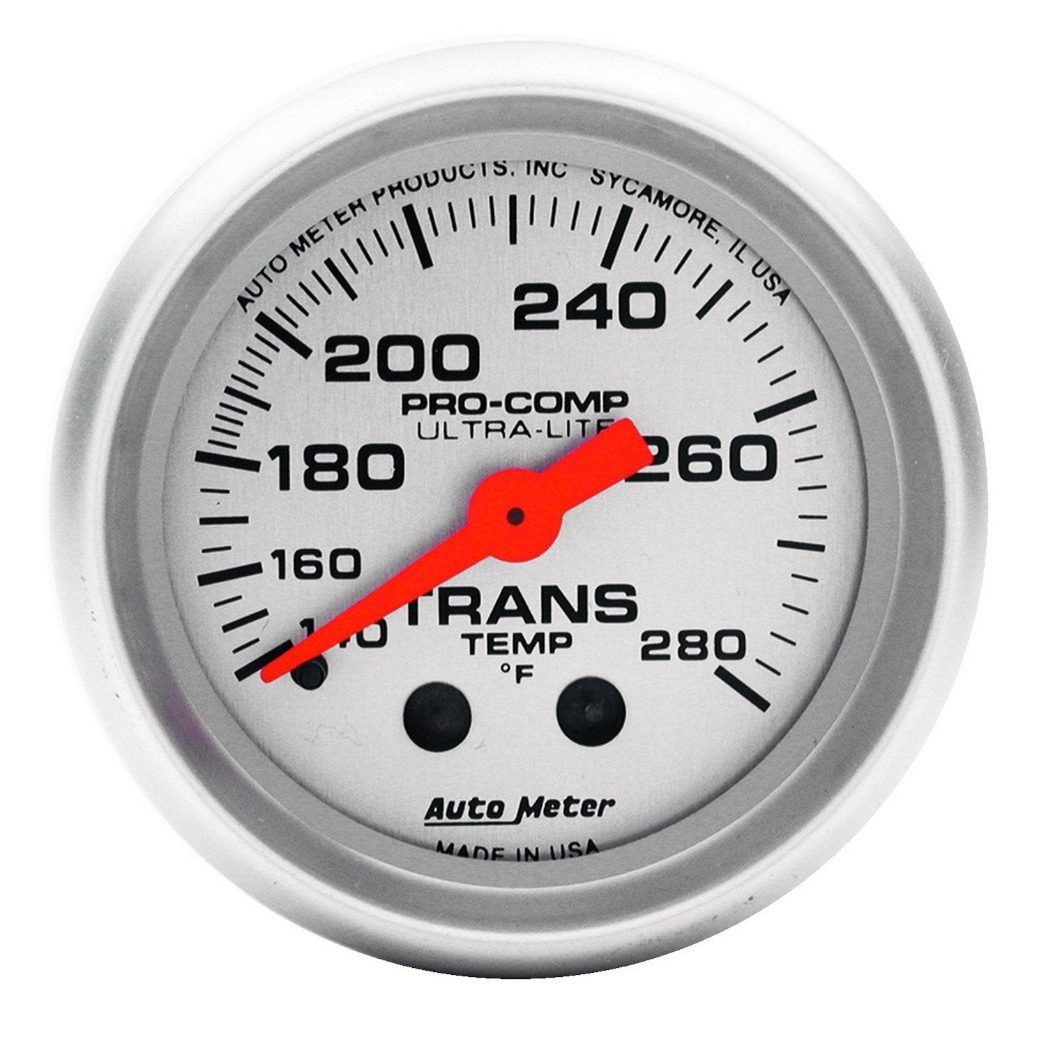 Autometer Ultra-Lite 52mm 140-280 Deg F Mechanical Transmission Temp Gauge (4351).