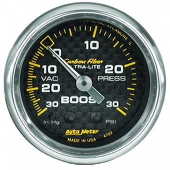 Autometer Carbon Fiber Series 2-1/16'' Boost/Vacuum 30 IN HG/30 PSI Gauge (4703).