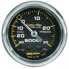 Autometer Carbon Fiber Series 2-1/16'' Boost/Vacuum 30 IN HG/30 PSI Gauge (4703).