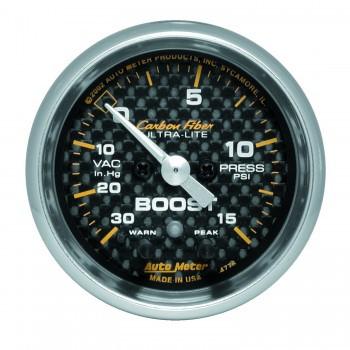Autometer Carbon Fiber Series 2-1/16'' Boost/Vacuum 30 IN HG/15 PSI Gauge (4776).