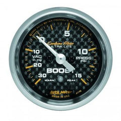 Autometer Carbon Fiber Series 2-1/16'' Boost/Vacuum 30 IN HG/15 PSI Gauge (4776).