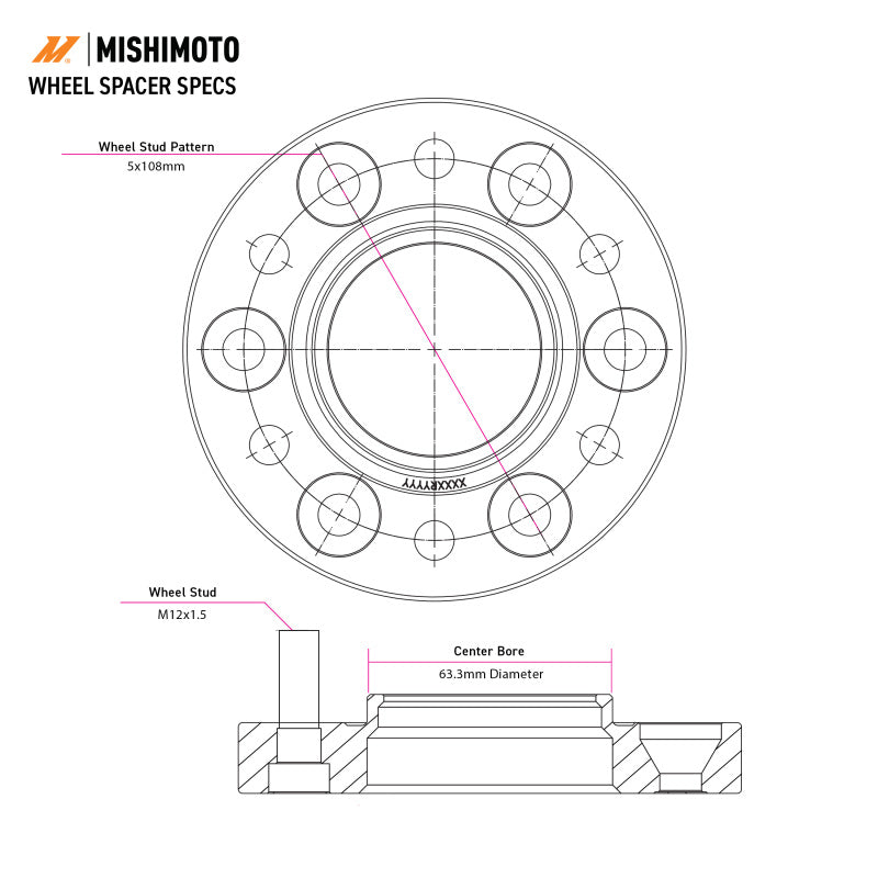 Mishimoto Wheel Spacers - 5x108 - 63.3 - 30 - M12 - Black