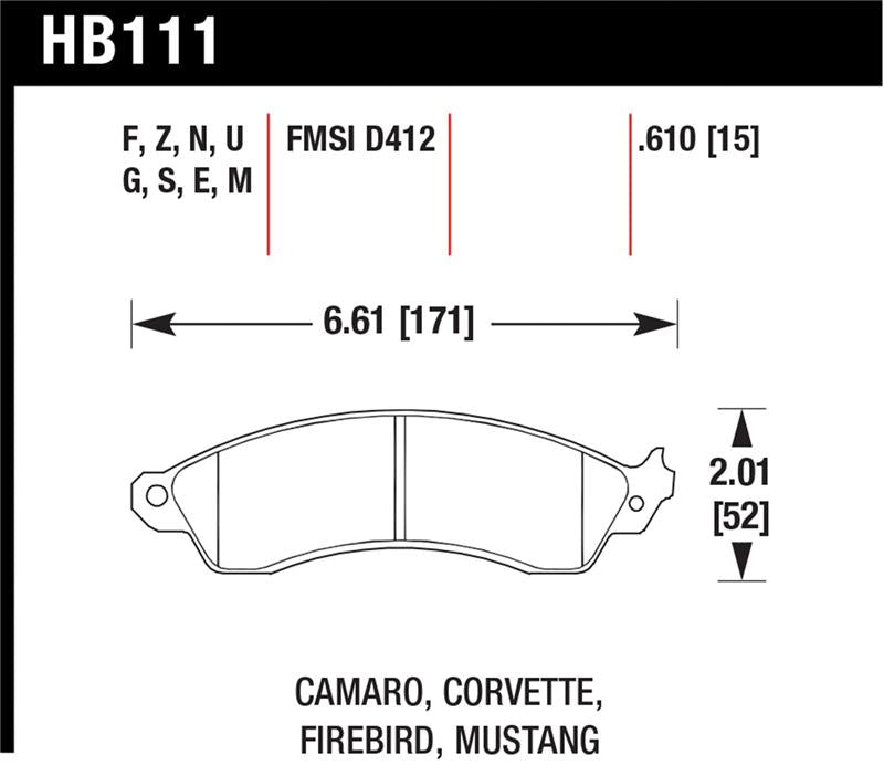Hawk 1990-1990 Chevy Camaro Iroc-Z (w/Heavy Duty Brakes) High Perf. Street 5.0 Front Brake Pads