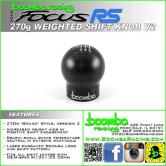 Boomba Round Weighted Shift Knob v2 - 270g | 2016-2018 Ford Focus RS, 2013-2018 Ford Focus ST, and 2014-2019 Ford Fiesta ST (022000050000).