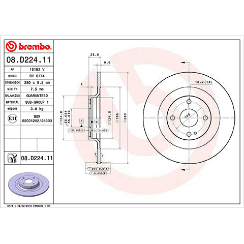 Brembo OEM Equivalent Rear Brake Rotor | 2016-2020 Mazda MX-5 Miata (08.D224.11)