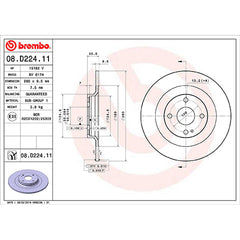 Brembo OEM Equivalent Rear Brake Rotor | 2016-2020 Mazda MX-5 Miata (08.D224.11)