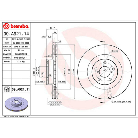 Brembo OEM Front Brake Rotor | 2008-2014 Subaru WRX, 2017-2020 Toyota 86, and 2013-2018 Subaru BRZ (09.A921.11)