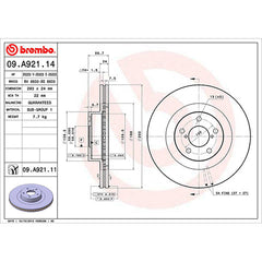 Brembo OEM Front Brake Rotor | 2008-2014 Subaru WRX, 2017-2020 Toyota 86, and 2013-2018 Subaru BRZ (09.A921.11)