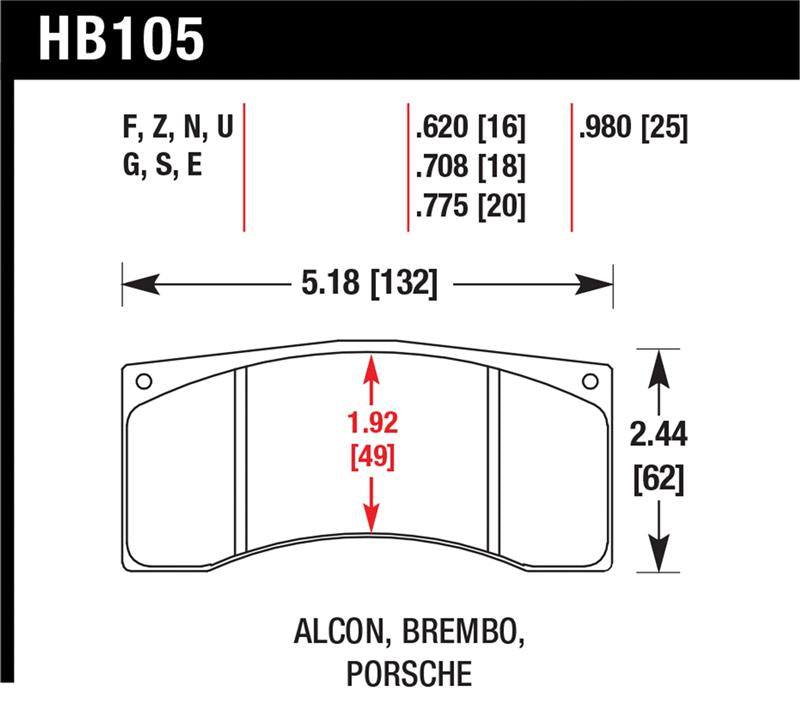 Hawk Alcon B/MB4/ Brembo XA2.E5.01/04 / XA5.90.01/04 / XA6.H7.11/14 DTC-70 Race Brake Pads