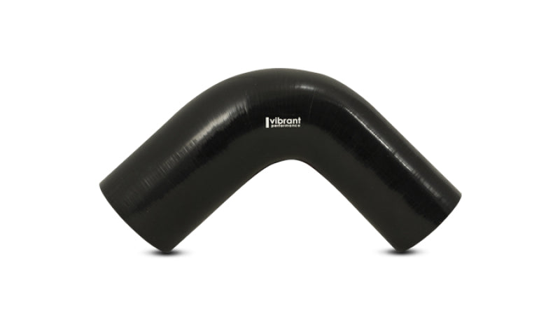 Vibrant 2in ID x 2.25in ID x 4in Long Gloss Black Silicone 90 Degree Transition Elbow