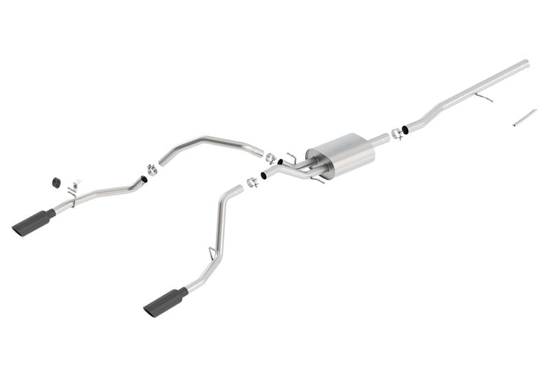 Borla 14 Sierra 1500 C/B S-Type Exh/2.75in Into Dual 2.25in Out 4in Split Rear Exit-Black Chrome