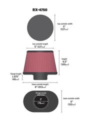 K&N Filter Universal X Stream Clamp-On 3in Flange ID 6inx8in Base 5inx5in Top 6.5in Height