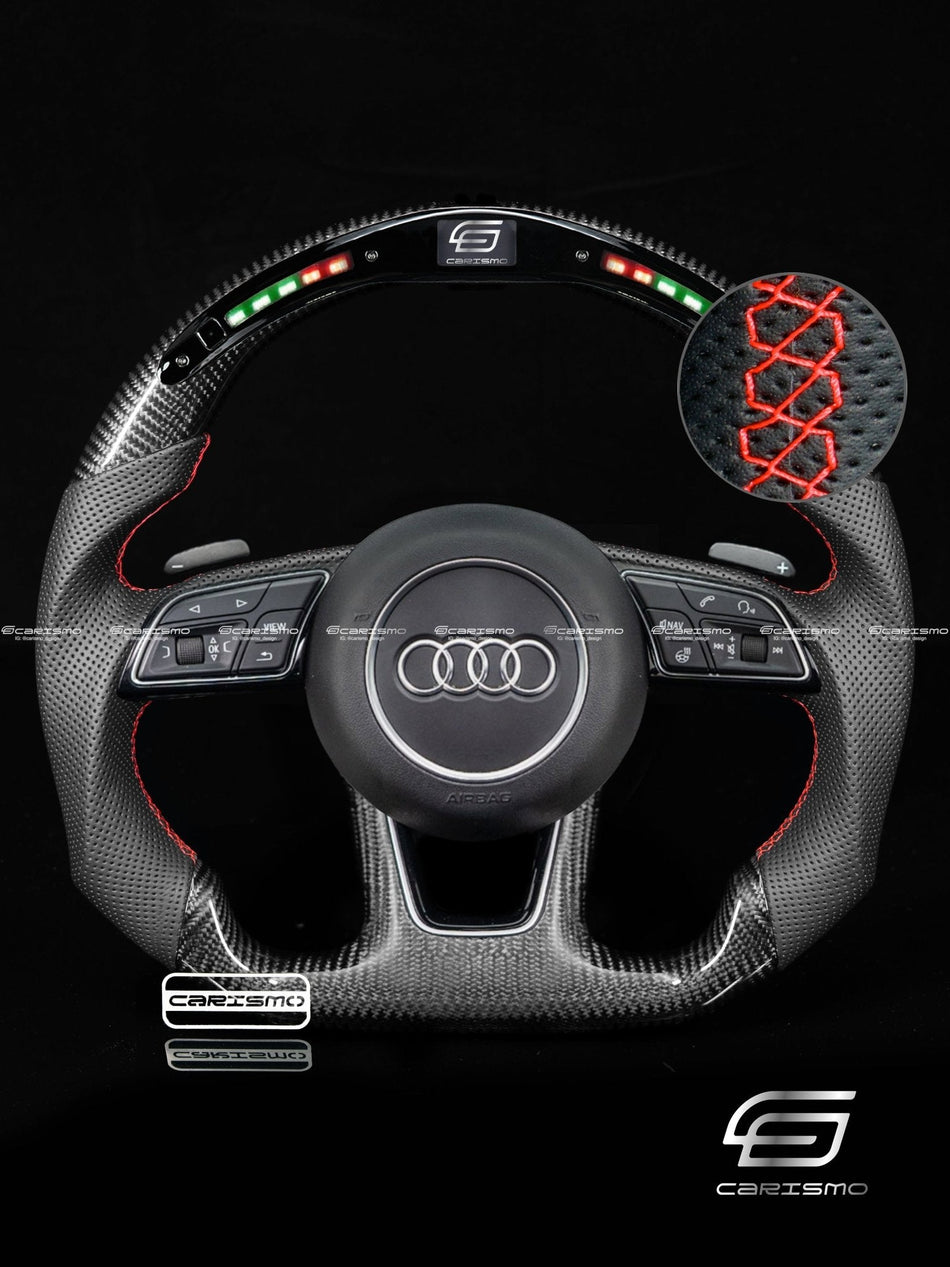 Carismo Steering Wheel For Audi (B9 Wheel) - Classic RPM LED - Gloss Carbon - Perforated Leather