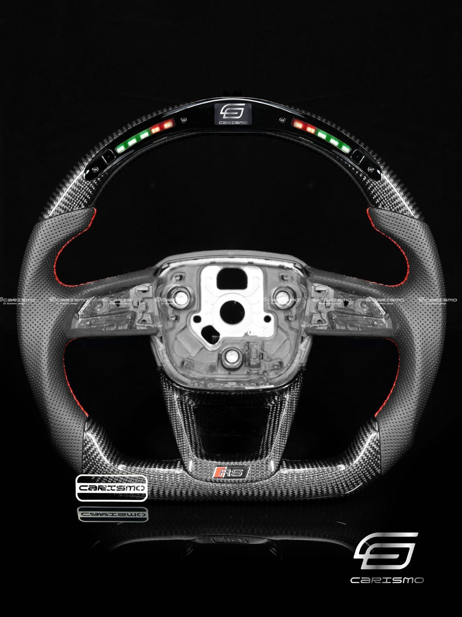 Carismo Steering Wheel For Audi (B9.5 Wheels) - Classic RPM LED - Gloss Carbon - Perforated Leather